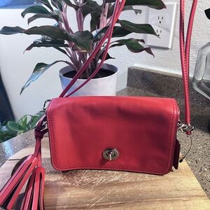 Coach Legacy Red Leather Crossbody Bag with Turn-Lock Closure